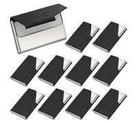PATIKIL 10Pcs Professional Business Card Holder Case Luxury PU Leather & Stainless Steel Name Card Credit Card Holder for Men & Women with Magnetic, Black