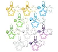 PATIKIL 10Pcs Star Keychain, Cute Keychain Charms Bulk Stars Bell Bag Charms Key Ring for Women Leather Handbags, Green/Yellow/Blue/White/Purple