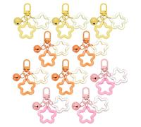 PATIKIL 10Pcs Star Keychain, Cute Keychain Charms Bulk Stars Bell Bag Charms Key Ring for Women Leather Handbags, Orange/Yellow/Pink