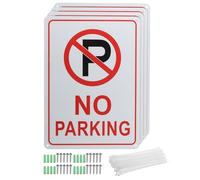 PATIKIL 10x14 Inch No Parking Sign with Symbol Sign, 4 Pack Caution Sign Reflective Aluminum Warning Signs 4 Pre-drilled Holes with Screws & Ties, Red