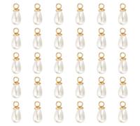 PATIKIL 10x6mm Pearl Charm, 100Pcs Pearl Beads Teardrop Faux Pearl Pendant Charm with Loop Bulk Imitation for Jewelry Making Bracelets Earrings Necklace Wedding Decorations Dress, Golden