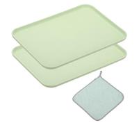 PATIKIL 10x7 Inch Fast Food Serving Trays, 2pcs Reusable Restaurant Serving Trays Cleaning Clothes Included PP Multi-Purpose Rectangle Small Size Tray, Green