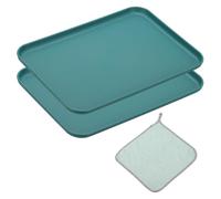 PATIKIL 10x7 Inch Fast Food Serving Trays, 2pcs Reusable Restaurant Serving Trays Cleaning Clothes Included PP Multi-Purpose Rectangle Small Size Tray, Dark Green