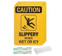 PATIKIL 10x7 Inch Slippery When Wet Or ICY Sign, 4 Pack Caution Sign Reflective Aluminum Metal Warning Signs with Screws & Ties for Wet Floor Caution, Yellow/Black