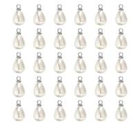 PATIKIL 10x8mm Pearl Charm, 100Pcs Pearl Beads Teardrop Faux Pearl Pendant Charm with Loop Bulk Imitation for Jewelry Making Bracelets Earrings Necklace Wedding Decorations Dress, Silvery