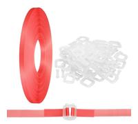 PATIKIL 110 Yard Plastic Packaging Banding Strapping Kit, Packing Strap with 50Pcs Clear Buckles Universal Banding Tool for Paper Boxes Wood Items, Red