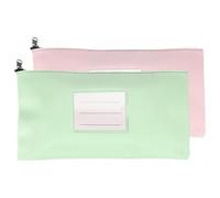 PATIKIL 11x6 Inch Money Bags with Zipper, 2Pcs PU Leather Cash Deposit Bank Pouch Envelopes Check Wallet for Coin Cosmetics Invioce Bill, Pink/Green