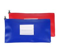 PATIKIL 11x6 Inch Money Bags with Zipper, 2Pcs PU Leather Cash Deposit Bank Pouch Envelopes Check Wallet for Coin Cosmetics Invioce Bill, Red/Blue