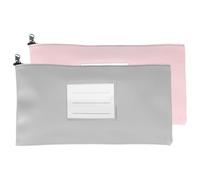 PATIKIL 11x6 Inch Money Bags with Zipper, 2Pcs PU Leather Cash Deposit Bank Pouch Envelopes Check Wallet for Coin Cosmetics Invioce Bill, Pink/Gray