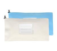 PATIKIL 11x6 Inch Money Bags with Zipper, 2Pcs PU Leather Cash Deposit Bank Pouch Envelopes Check Wallet for Coin Cosmetics Invioce Bill, Blue/White