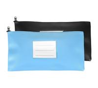 PATIKIL 11x6 Inch Money Bags with Zipper, 2Pcs PU Leather Cash Deposit Bank Pouch Envelopes Check Wallet for Coin Cosmetics Invioce Bill, Black/Sky Blue