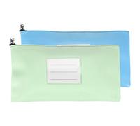 PATIKIL 11x6 Inch Money Bags with Zipper, 2Pcs PU Leather Cash Deposit Bank Pouch Envelopes Check Wallet for Coin Cosmetics Invioce Bill, Green/Blue