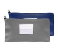 PATIKIL 11x6 Inch Money Bags with Zipper, 2Pcs PU Leather Cash Deposit Bank Pouch Envelopes Check Wallet for Coin Cosmetics Invioce Bill, Blue/Gray