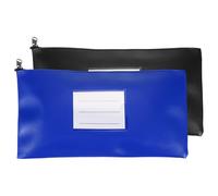 PATIKIL 11x6 Inch Money Bags with Zipper, 2Pcs PU Leather Cash Deposit Bank Pouch Envelopes Check Wallet for Coin Cosmetics Invioce Bill, Black/Blue