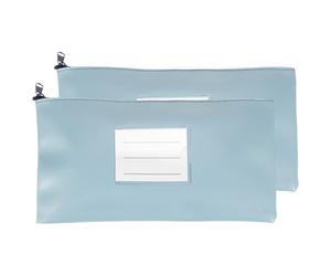 PATIKIL 11x6 Inch Money Bags with Zipper, 2Pcs PU Leather Cash Deposit Bank Pouch Envelopes Check Wallet for Coin Cosmetics Invioce Bill, Sky Blue