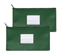 PATIKIL 11x6 Money Bank Deposit Bag with Zipper, 2 Pcs Leatherette Coin Check Wallet Pen Pouch Bag with Clear Window for Office Travel, Dark Green