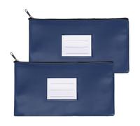PATIKIL 11x6 Money Bank Deposit Bag with Zipper, 2 Pcs Leatherette Coin Check Wallet Pen Pouch Bag with Clear Window for Office Travel, Dark Blue