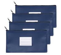 PATIKIL 11x6 Money Bank Deposit Bag with Zipper, 4 Pcs Leatherette Coin Check Wallet Pen Pouch Bag with Clear Window for Office Travel, Dark Blue