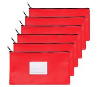 PATIKIL 11x6 Money Bank Deposit Bag with Zipper, 6 Pcs Leatherette Coin Check Wallet Pen Pouch Bag with Clear Window for Office Travel, Dark Red