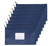 PATIKIL 11x6 Money Bank Deposit Bag with Zipper, 8 Pcs Leatherette Coin Check Wallet Pen Pouch Bag with Clear Window for Office Travel, Dark Blue