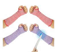 PATIKIL 12 Inch Cut Resistant Sleeve, 2 Pairs Arm Safety Protectors Sleeves with Thumb Hole Level 5 Protection Forearm Guard Sleeves for Thin Skin and Bruising, S, Purple/Red