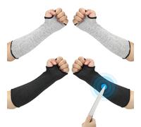 PATIKIL 12 Inch Cut Resistant Sleeve, 2 Pairs Arm Safety Protectors Sleeves with Thumb Hole Level 5 Protection Forearm Guard Sleeves for Thin Skin and Bruising, S, Black/Gray