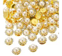 PATIKIL 12 mm Flower Claw Sew on Pearls Rhinestones 100 Pcs Crystals Gold Shiny Flatback Base Pearls Rhinestones for DIY Crafts Shoes Dress Clothes Earring Belt Sewing Decoration Beige