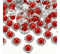 PATIKIL 12 mm Flower Claw Sew on Pearls Rhinestones, 100 Pcs Crystals Gold Shiny Flatback Base Pearls Rhinestones for DIY Crafts Shoes Dress Clothes Earring Belt Sewing Decoration, Red