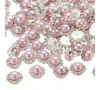 PATIKIL 12 mm Flower Claw Sew on Pearls Rhinestones,100Pcs Crystals Gold Shiny Flatback Base Pearls Rhinestones for DIY Crafts Shoes Dress Clothes Earring Belt Sewing Decoration,Light Pink