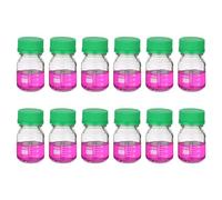 PATIKIL 12 Pack Reagent Media Storage Bottles, 100ml Borosilicate Glass Graduated Round Bottles with GL32 Green Screw Cap for Lab Water Reagent Liquids, Clear