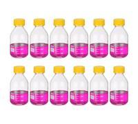 PATIKIL 12 Pack Reagent Media Storage Bottles, 500ml Borosilicate Glass Graduated Round Bottles with GL32 Yellow Screw Cap for Lab Water Reagent Liquids, Clear