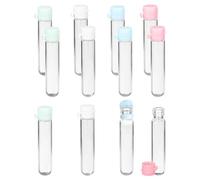 PATIKIL 12 Pcs Clear Glass Vials with Snap Top Cap, 5ml Small Liquid Sample Vial Leak-Proof Portable Liquid Storage Empty Vial for Perfume Essential Oil Reagents, White/Blue/Green/Pink