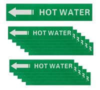 PATIKIL 12 Pcs Pipe Label Stickers with Arrows, 1-3/5" x 8" HOT Water Left-Pointing Arrow, Self-Stick Pipe Markers Identification for Pipeline Tag, White on Green Background