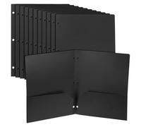 PATIKIL 12 Pcs Plastic Two Pocket Folders, 3 Hole Punch Durable Heavy Duty 2 Pocket File Folders, Letter Size Binder Index Divider with Business Card Slot for Office Home, Black