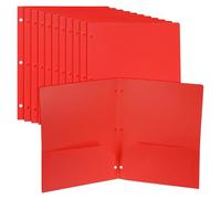 PATIKIL 12 Pcs Plastic Two Pocket Folders, 3 Hole Punch Durable Heavy Duty 2 Pocket File Folders, Letter Size Binder Index Divider with Business Card Slot for Office Home, Red