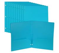 PATIKIL 12 Pcs Plastic Two Pocket Folders, 3 Hole Punch Durable Heavy Duty 2 Pocket File Folders, Letter Size Binder Index Divider with Business Card Slot for Office Home, Blue