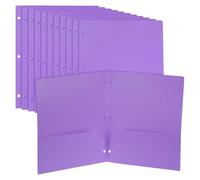 PATIKIL 12 Pcs Plastic Two Pocket Folders, 3 Hole Punch Durable Heavy Duty 2 Pocket File Folders, Letter Size Binder Index Divider with Business Card Slot for Office Home, Purple