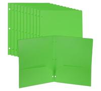 PATIKIL 12 Pcs Plastic Two Pocket Folders, 3 Hole Punch Durable Heavy Duty 2 Pocket File Folders, Letter Size Binder Index Divider with Business Card Slot for Office Home, Green