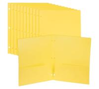 PATIKIL 12 Pcs Plastic Two Pocket Folders, 3 Hole Punch Durable Heavy Duty 2 Pocket File Folders, Letter Size Binder Index Divider with Business Card Slot for Office Home, Yellow