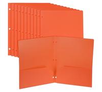 PATIKIL 12 Pcs Plastic Two Pocket Folders, 3 Hole Punch Durable Heavy Duty 2 Pocket File Folders, Letter Size Binder Index Divider with Business Card Slot for Office Home, Orange