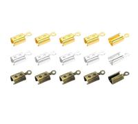 PATIKIL 12 x 5 mm Fold Over Crimp Cord Ends, 300Pcs Stainless Steel Folded Cylindrical Clamp Ends for Leather Jewelry Making, Gold Silver Bronze