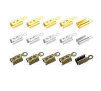 PATIKIL 12 x 5 mm Fold Over Crimp Cord Ends, 600pcs Stainless Steel Folded Cylindrical Clamp Ends for Leather Jewelry Making, Gold, White, Bronze