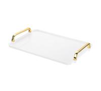 PATIKIL 12 x 8.6 Inches Plastic Serving Tray with Golden Handles, Reusable Tray Rectangular Party Platters for Dessert Coffee Tea Table, Living Room Kitchen Countertop, White