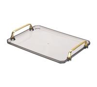PATIKIL 12 x 8.6 Inches Plastic Serving Tray with Golden Handles, Reusable Tray Rectangular Party Platters for Dessert Coffee Tea Table, Living Room Kitchen Countertop, Gray