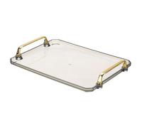 PATIKIL 12 x 8.6 Inches Plastic Serving Tray with Golden Handles, Reusable Tray Rectangular Party Platters for Dessert Coffee Tea Table, Living Room Kitchen Countertop, Light Green