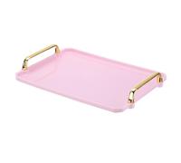 PATIKIL 12 x 8.6 Inches Plastic Serving Tray with Golden Handles, Reusable Tray Rectangular Party Platters for Dessert Coffee Tea Table, Living Room Kitchen Countertop, Pink