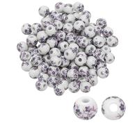 PATIKIL 120 Pcs Ceramic Beads for Jewelry Making, 10mm Flower Printed Porcelain Beads Handmade Glazing Beading Supplies for Earring Necklace Bracelets DIY Crafts, Purple Floral