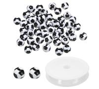 PATIKIL 12mm Acrylic Football Beads Bulk, 100 Pack Sports Ball Beads Round Sports Spacer Beads with 4.4 Yard Elastic Rope for DIY Crafts Bracelet Necklace Making, Black White