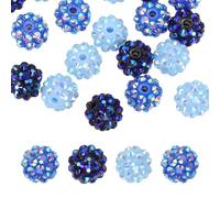 PATIKIL 12mm Resin Rhinestone Beads for Beadable Pen, 30 Pack Ball Disco Sparkly Chunk Round Bubblegum Beads for Beadable Keychain Jewelry Making, Blue/Dark Blue/Sparkle Black