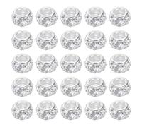 PATIKIL 12mm White Round Rhinestone European Beads, 60Pcs Crystal, Polymer Clay, Metal Spacer Beads for DIY Jewelry Making